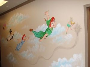 Peter Pan's drawing on the wall in the dentist's waiting room